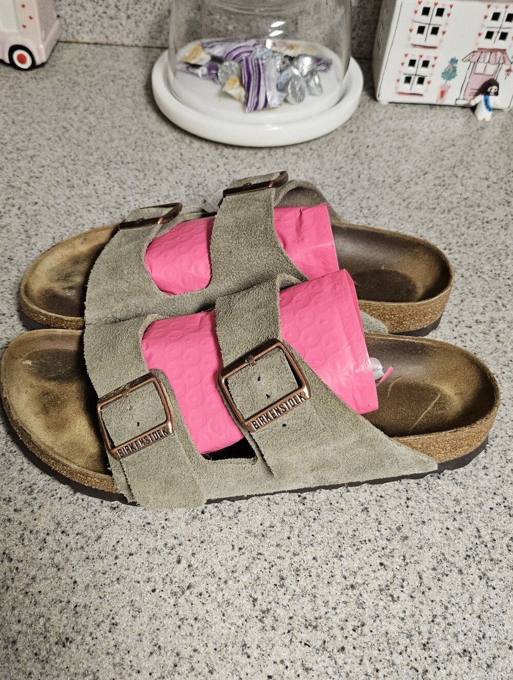 Birkenstock Kids Pink & Taupe Suede Two-Strap Sandal
